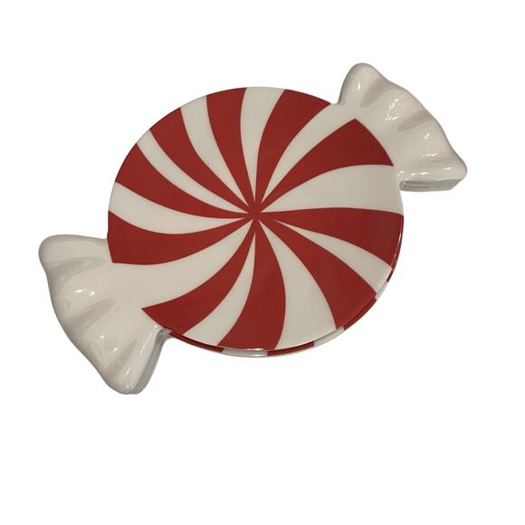 Peppermint Candy Shaped Christmas Melamine Appetizer Plate Set 4 Red White New - Picture 2 of 13
